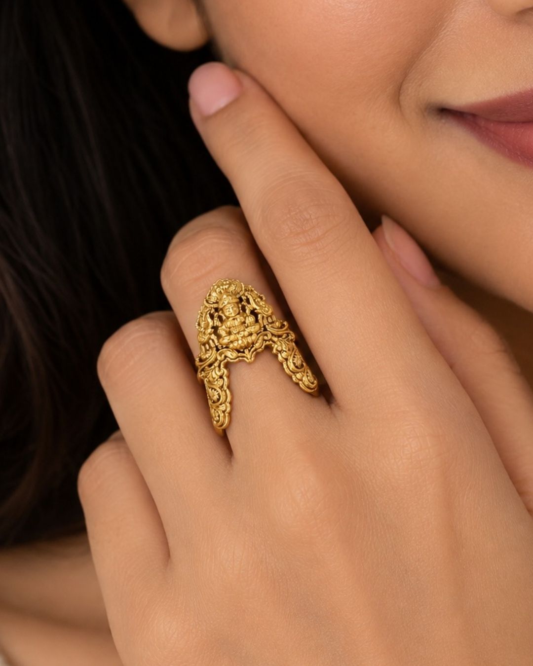 Gold Plated Lakshmi Devi Adjustable Ring