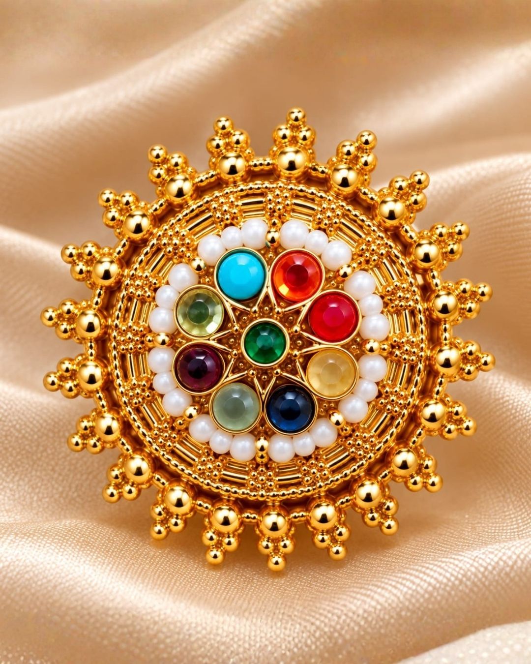 Traditional Gold Plated Navaratna Studs Earrings