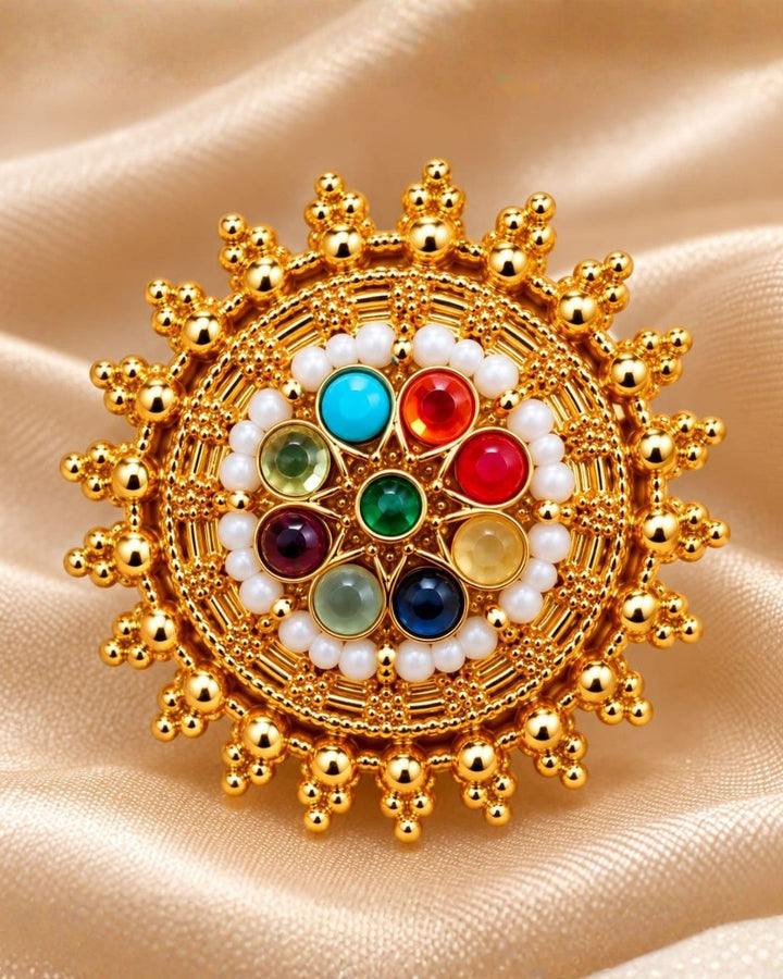 Traditional Gold Plated Navaratna Studs Earrings