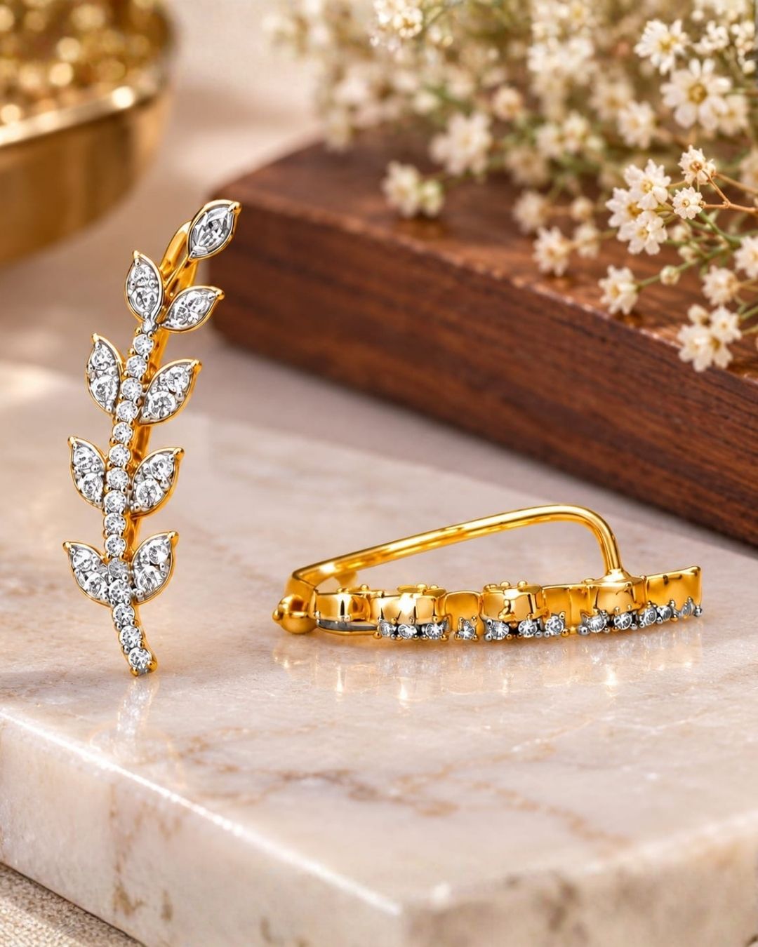 Gold Plated Leaf Design Zircon Ear Cuff