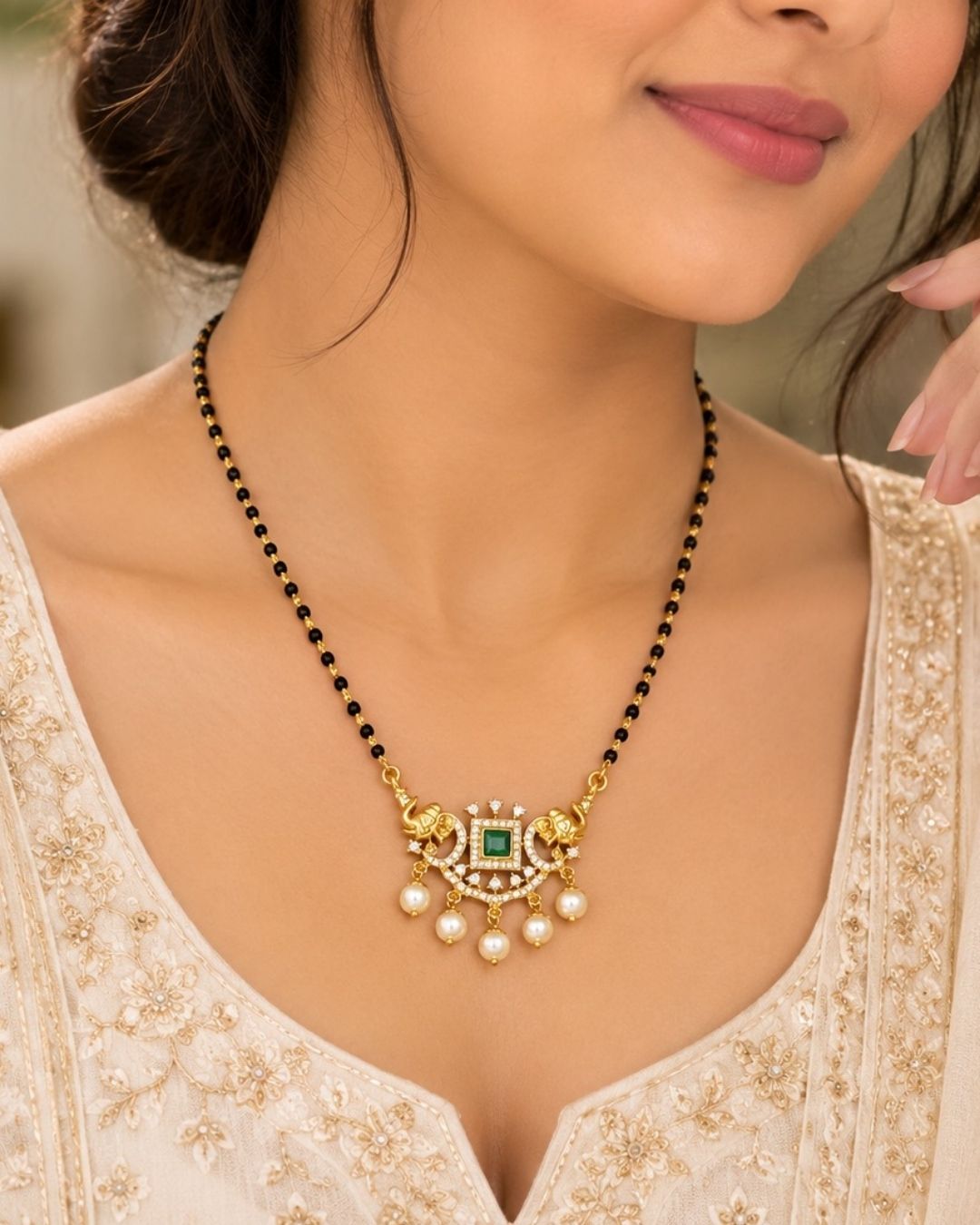 Pure Zirconian Diamond Emerald Mangalsutra s70054