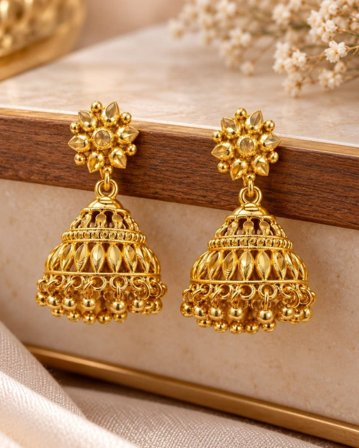 Gold Plated Floral Design Jhumka Earrings