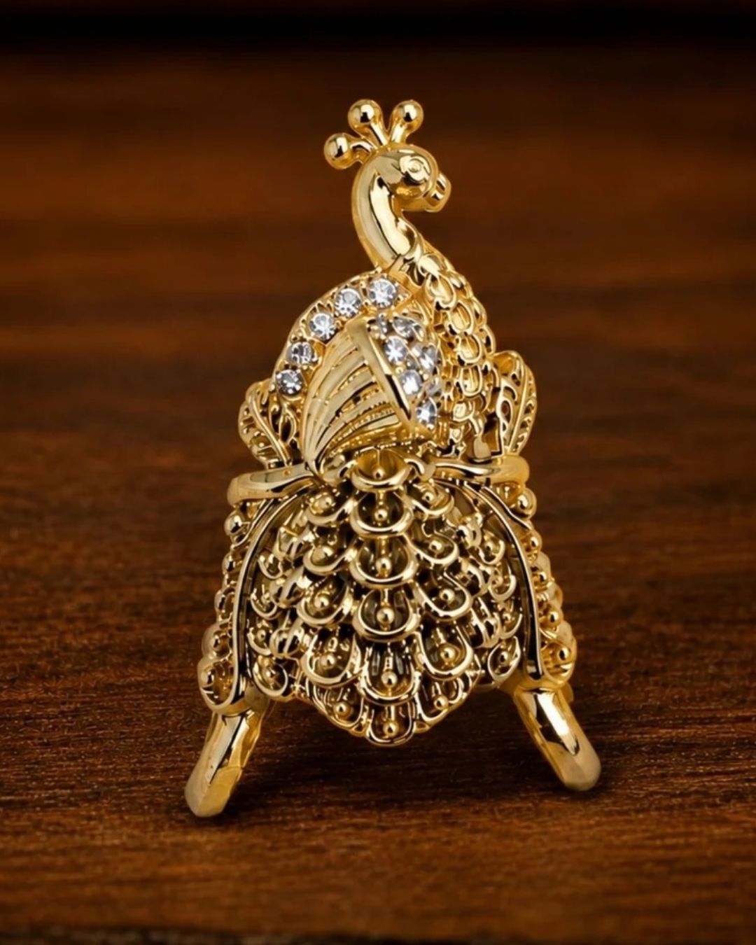 Zircon Diamond Gold Plated Adjustable Peacock Finger Ring