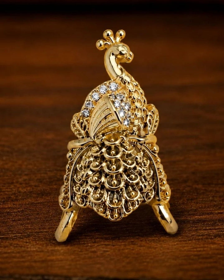Zircon Diamond Gold Plated Adjustable Peacock Finger Ring