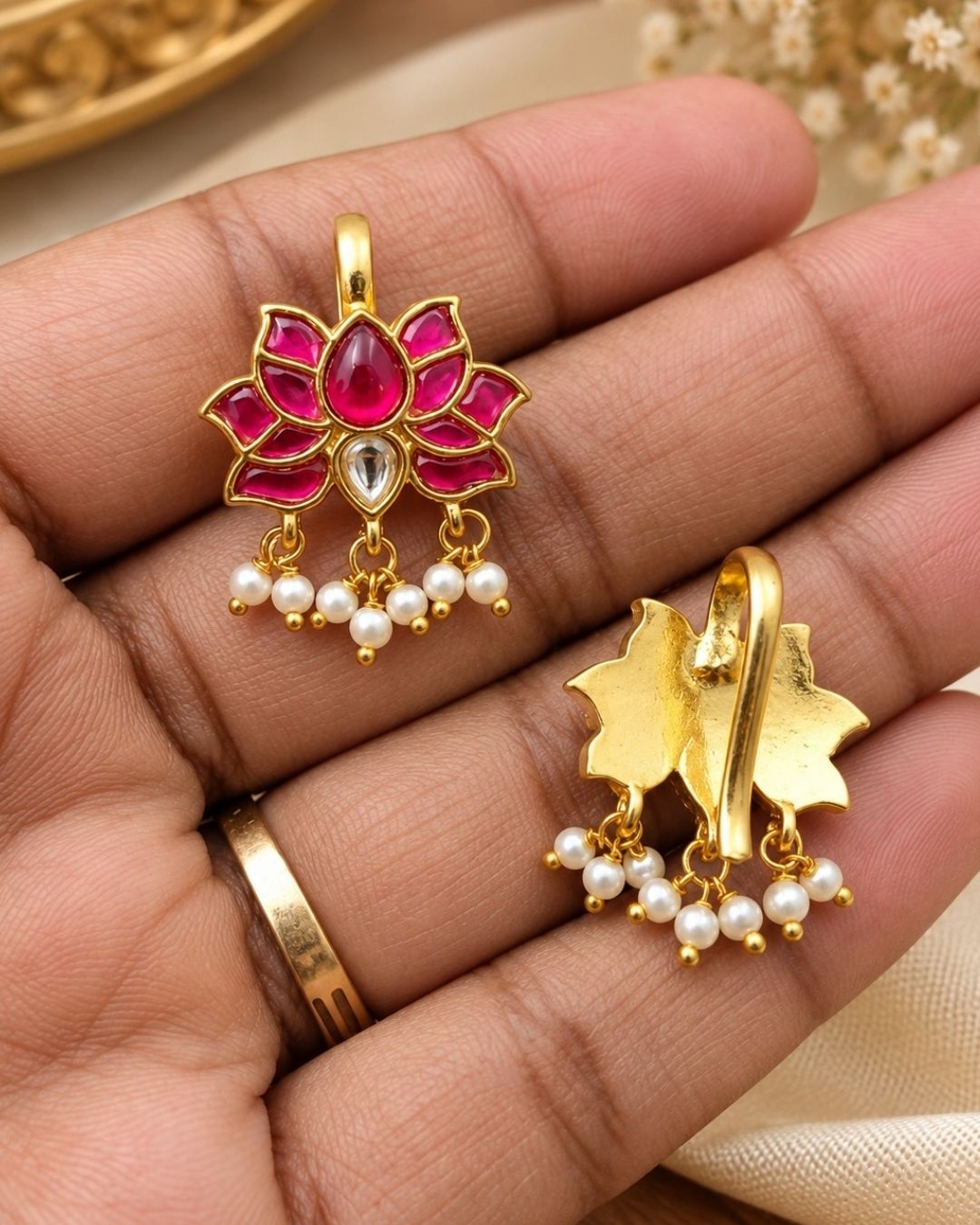 Kundan Kempu Gold Plated Lotus Model Bugadi r10490