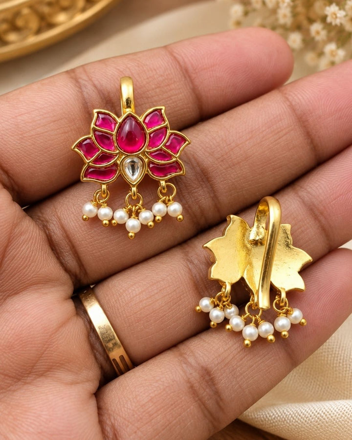 Kundan Kempu Gold Plated Lotus Model Bugadi r10490