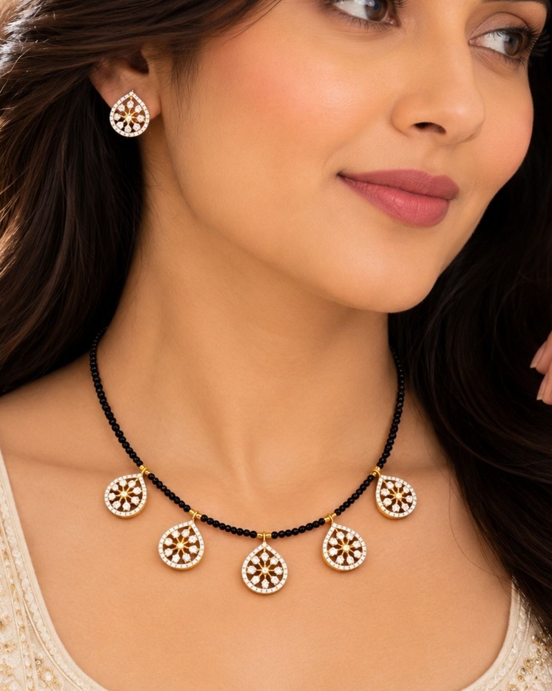 Zircon Diamond Gold Plated Manglasutra with Studs