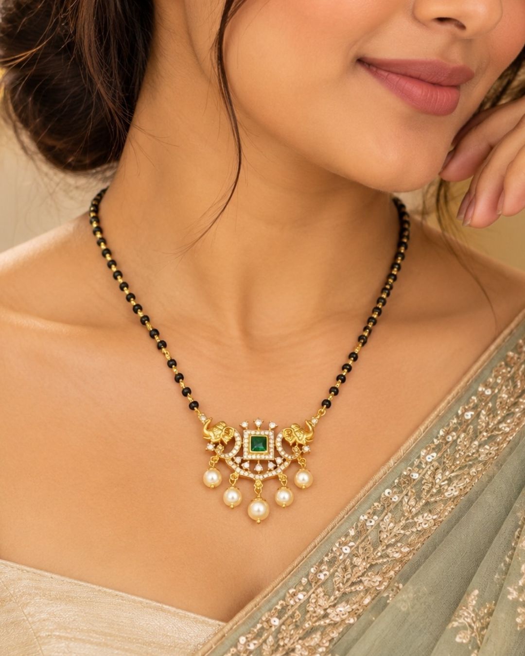 Pure Zirconian Diamond Emerald Mangalsutra s70054