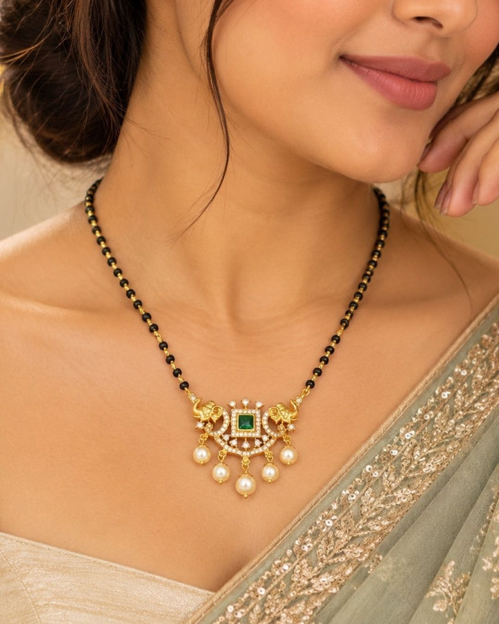 Pure Zirconian Diamond Emerald Mangalsutra s70054