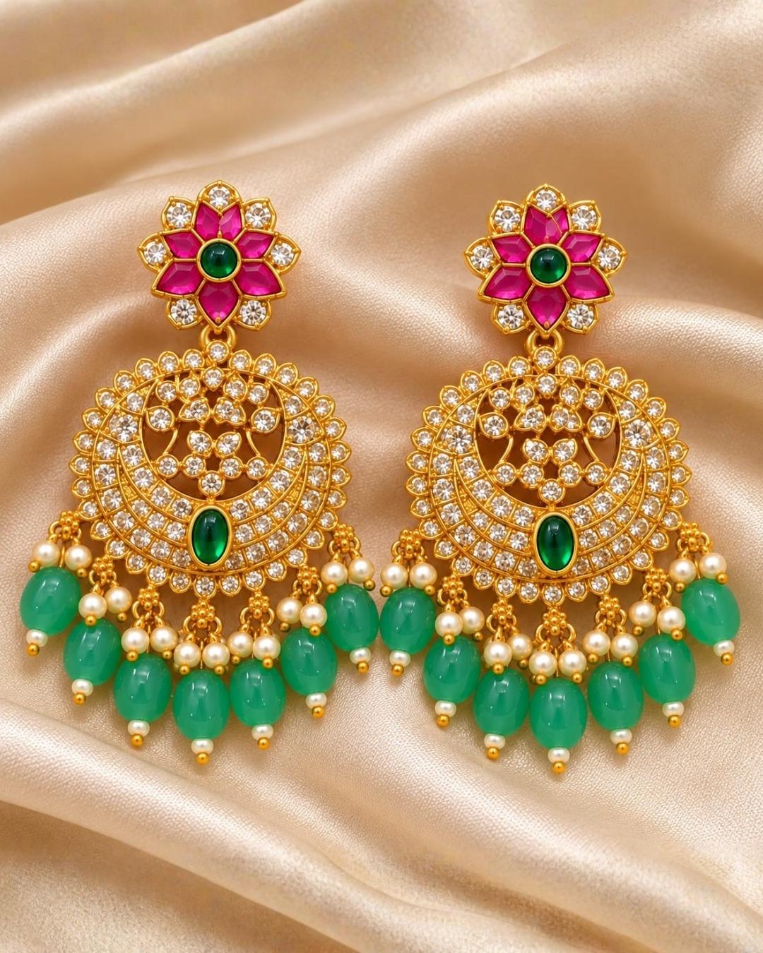 Jadau Kundan Gold Plated Chandbali Earrings