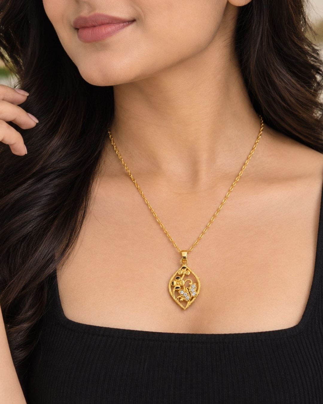 Gold Plated Floral Leaf  Pendant