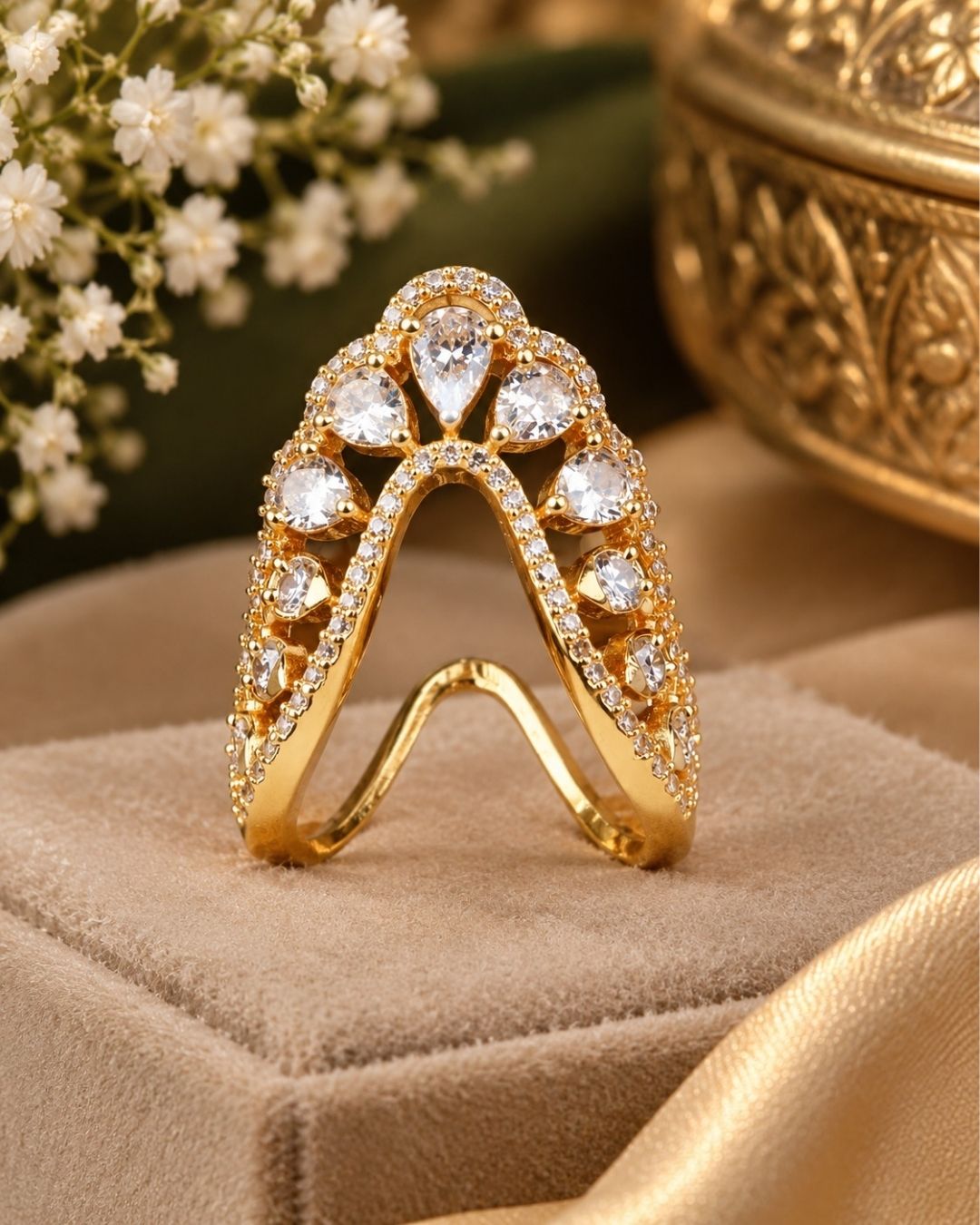 Gold Plated Zircon Diamond Adjustable Finger Ring