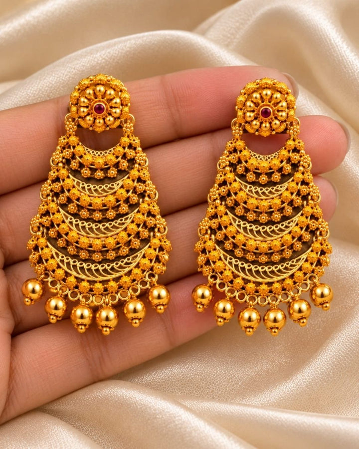 Gold Plated Earrings with Layered Design