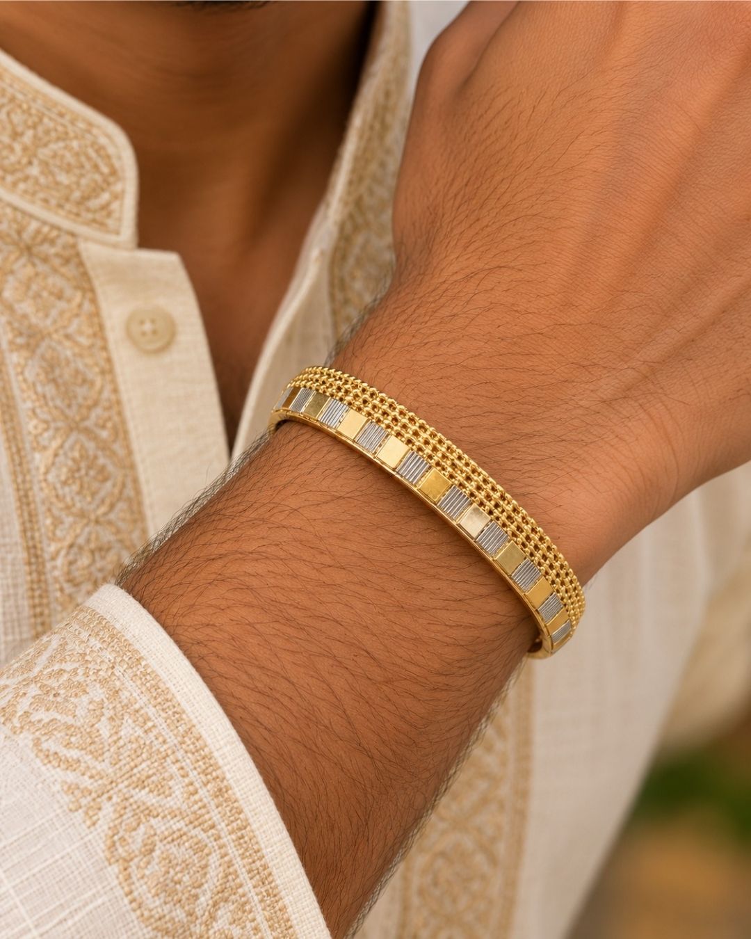 Gold Plated Stylish Two-Tone Kada for Men