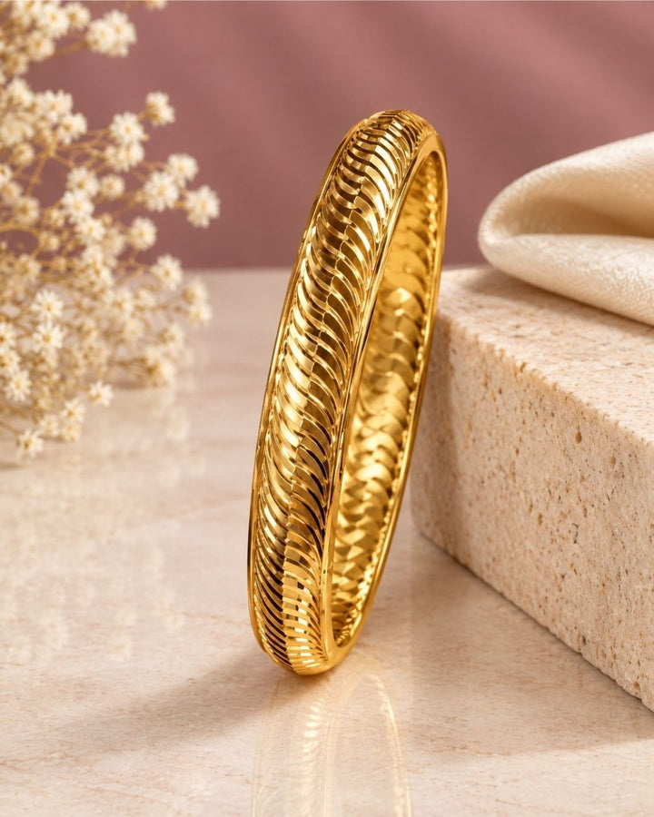 Gold Plated Modern Wavy Pattern Gold Kada for Men