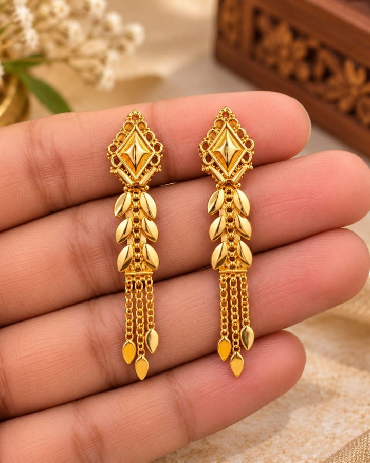 Gold Plated Traditional Leaf Drop Earrings