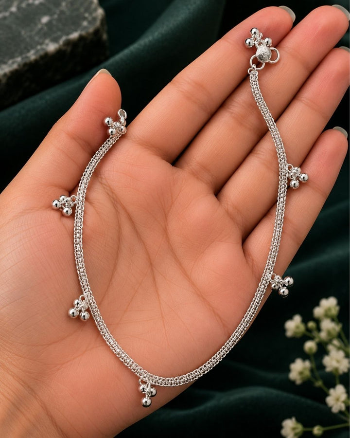 Silver Plated Designer Anklet Set with Floral Charms