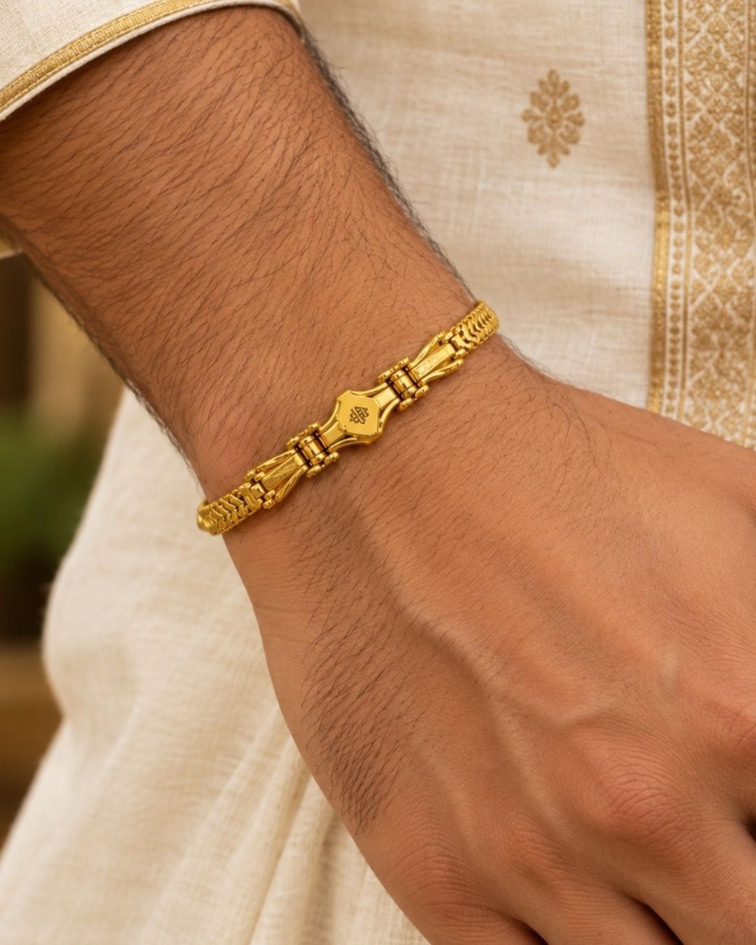 Gold Plated Designer Centerpiece Men’s Bracelet
