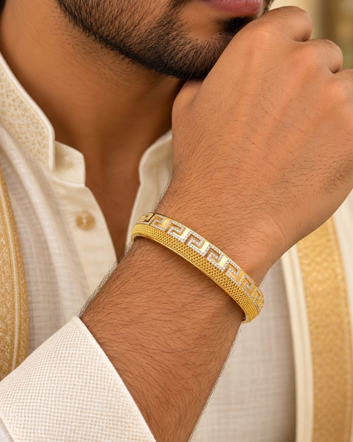 Gold Plated Greek Key Designer Kada