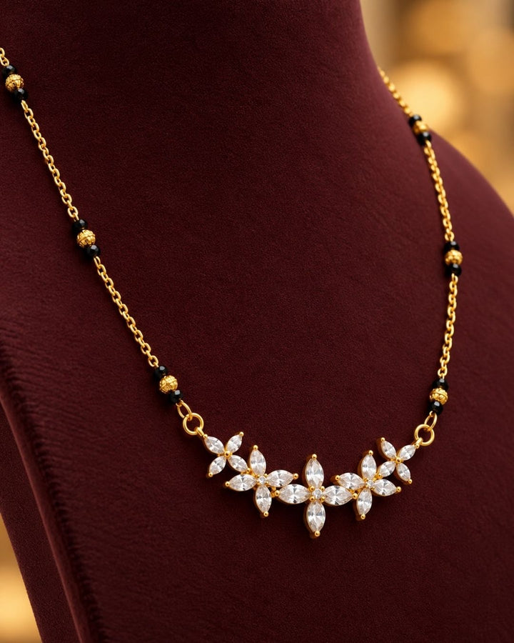 Zircon Diamond Gold Plated Floral Flower Model Mangalsutra