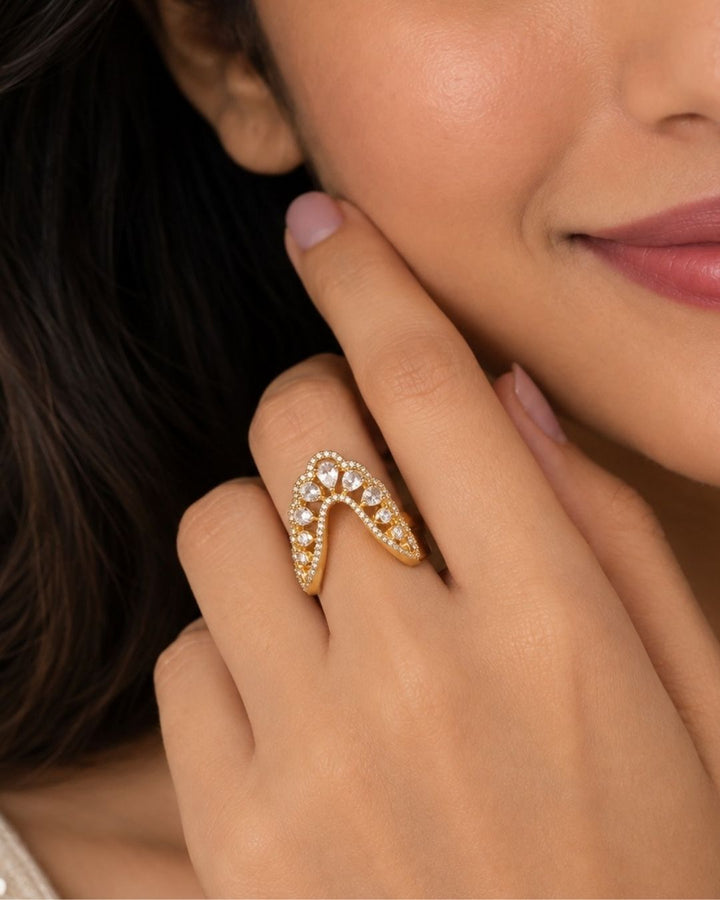 Gold Plated Zircon Diamond Adjustable Finger Ring