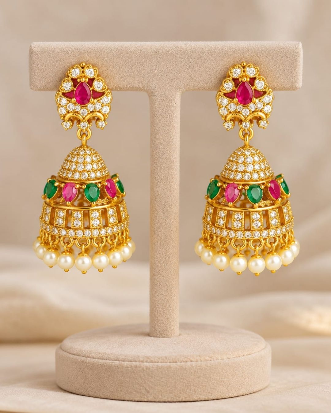 Kundan Pearl Dropes Jhumkas