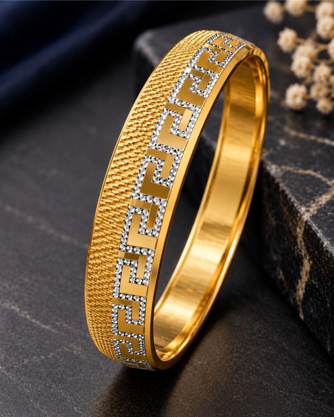 Gold Plated Greek Key Designer Kada