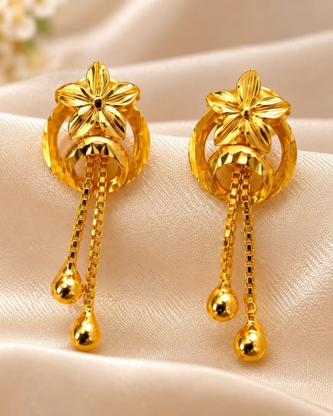 Gold Plated Floral Chain Drop Earrings