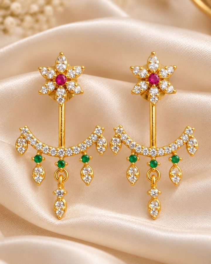 Gold Plated Floral Dangler 2 in 1 Earrings For Kids
