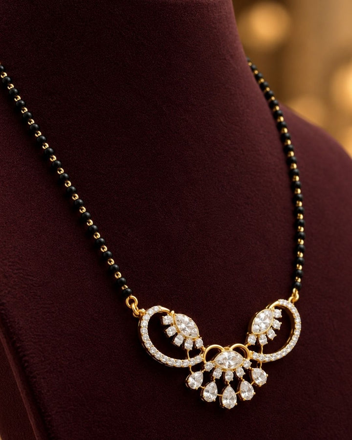 Zircon Diamond Gold Plated Classic Black Beaded Mangalsutra Set