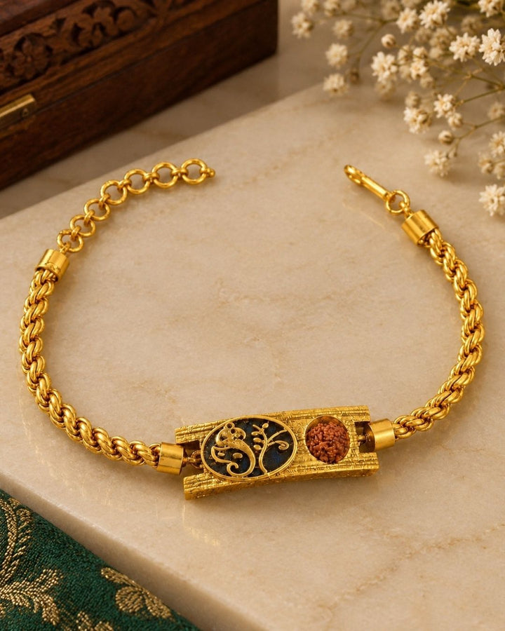 Gold Plated Men’s Bracelet with Elegant Black Enamel Center Design