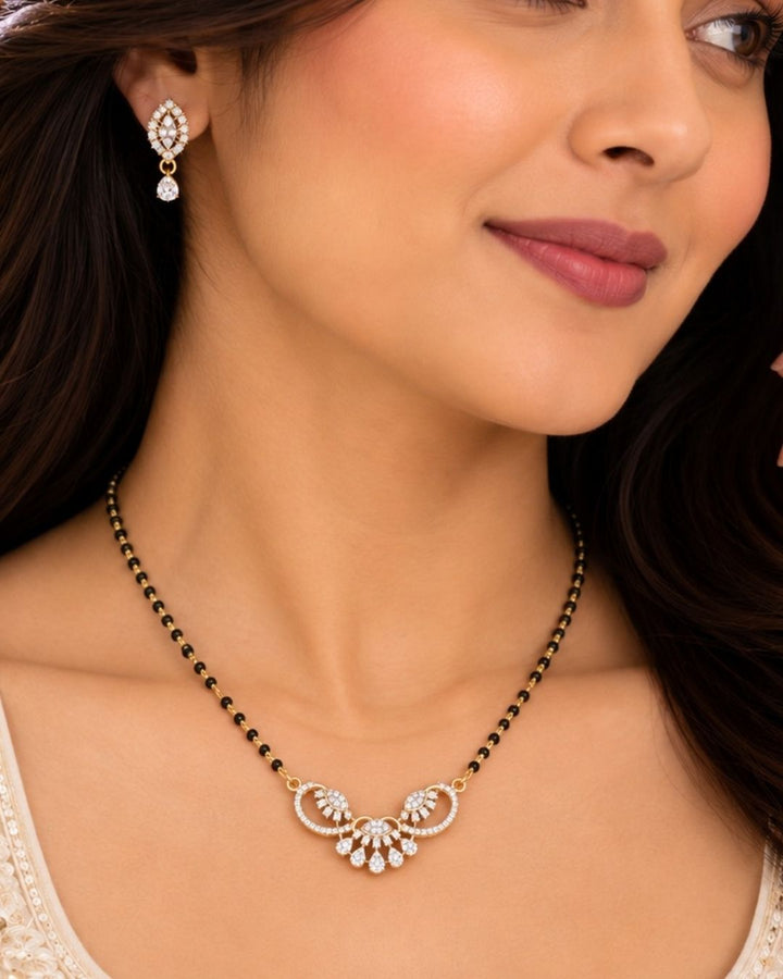 Zircon Diamond Gold Plated Classic Black Beaded Mangalsutra Set