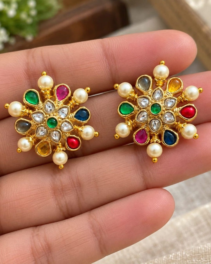 Gold Plated Navaratna screwback   Studs