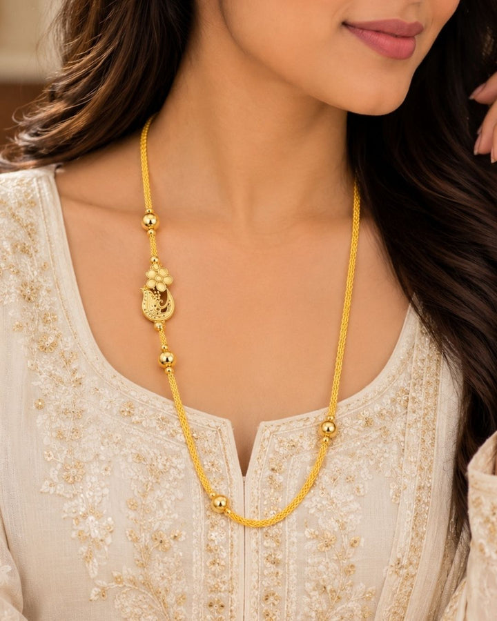 Gold Plated Thaali Chain with Traditional Floral Pendant Design