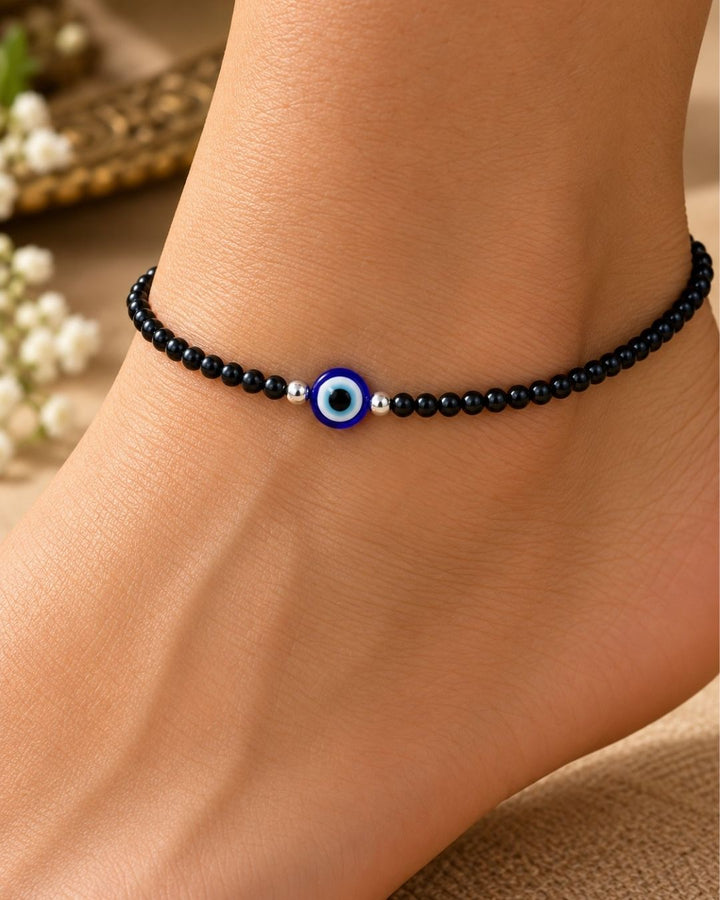 Black Beaded Evil Eye Payal Set of 2