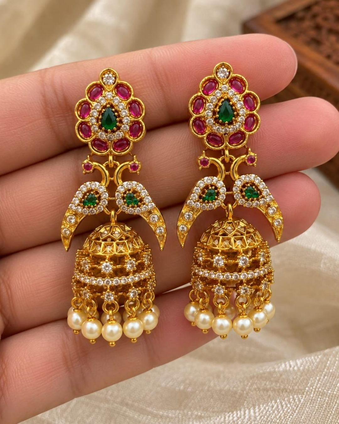 Jadau Kundan Gold Plated Jhumka Earrings