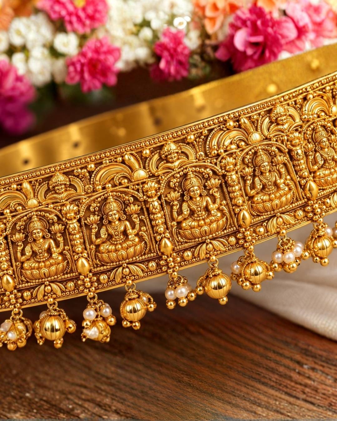 Gold Plated Lakshmi Temple Hip Belt