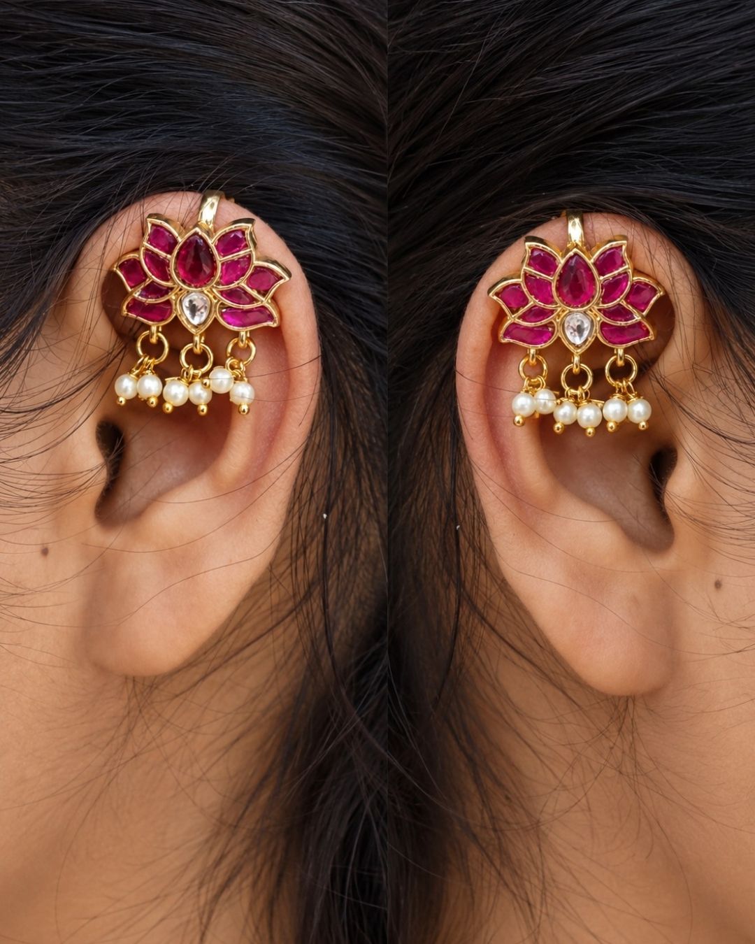 Kundan Kempu Gold Plated Lotus Model Bugadi r10490