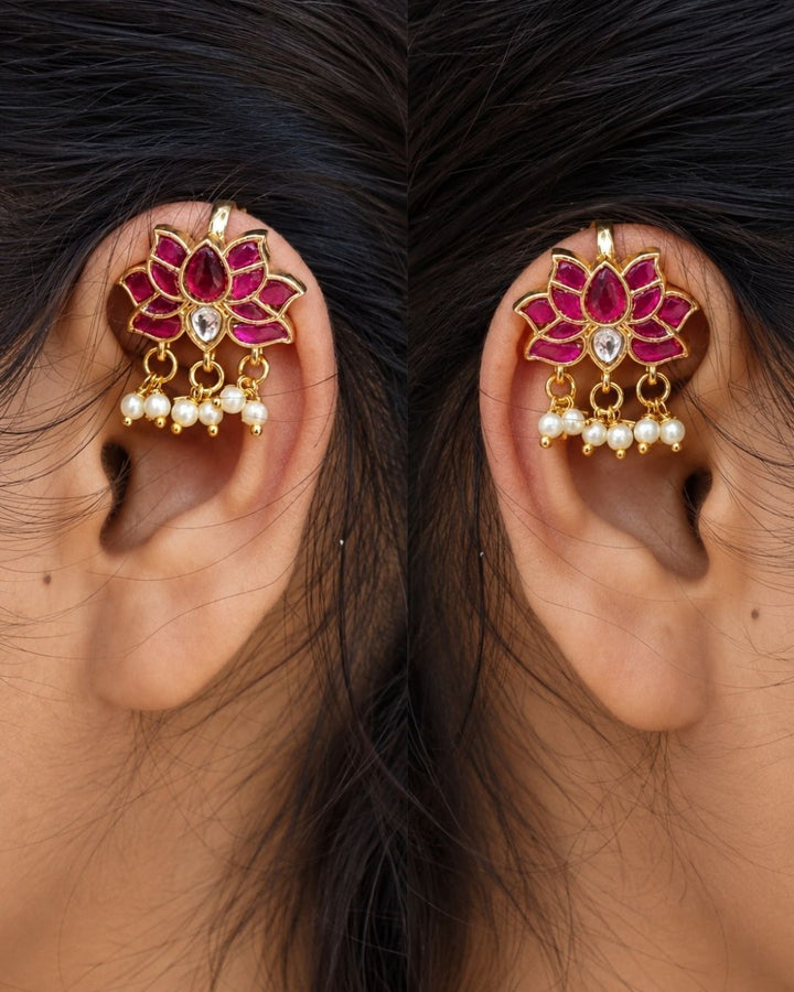 Kundan Kempu Gold Plated Lotus Model Bugadi r10490