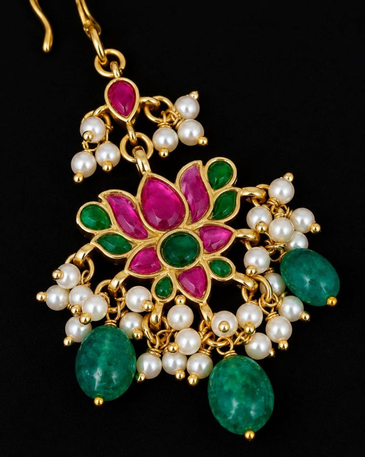 Jadau Kundan Gold Plated Beads Lotus Mangtikka r10450