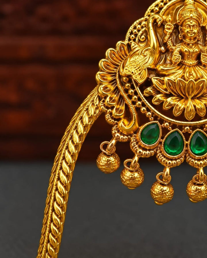 Gold Plated Kids Vanki with Goddess Lakshmi and Peacock