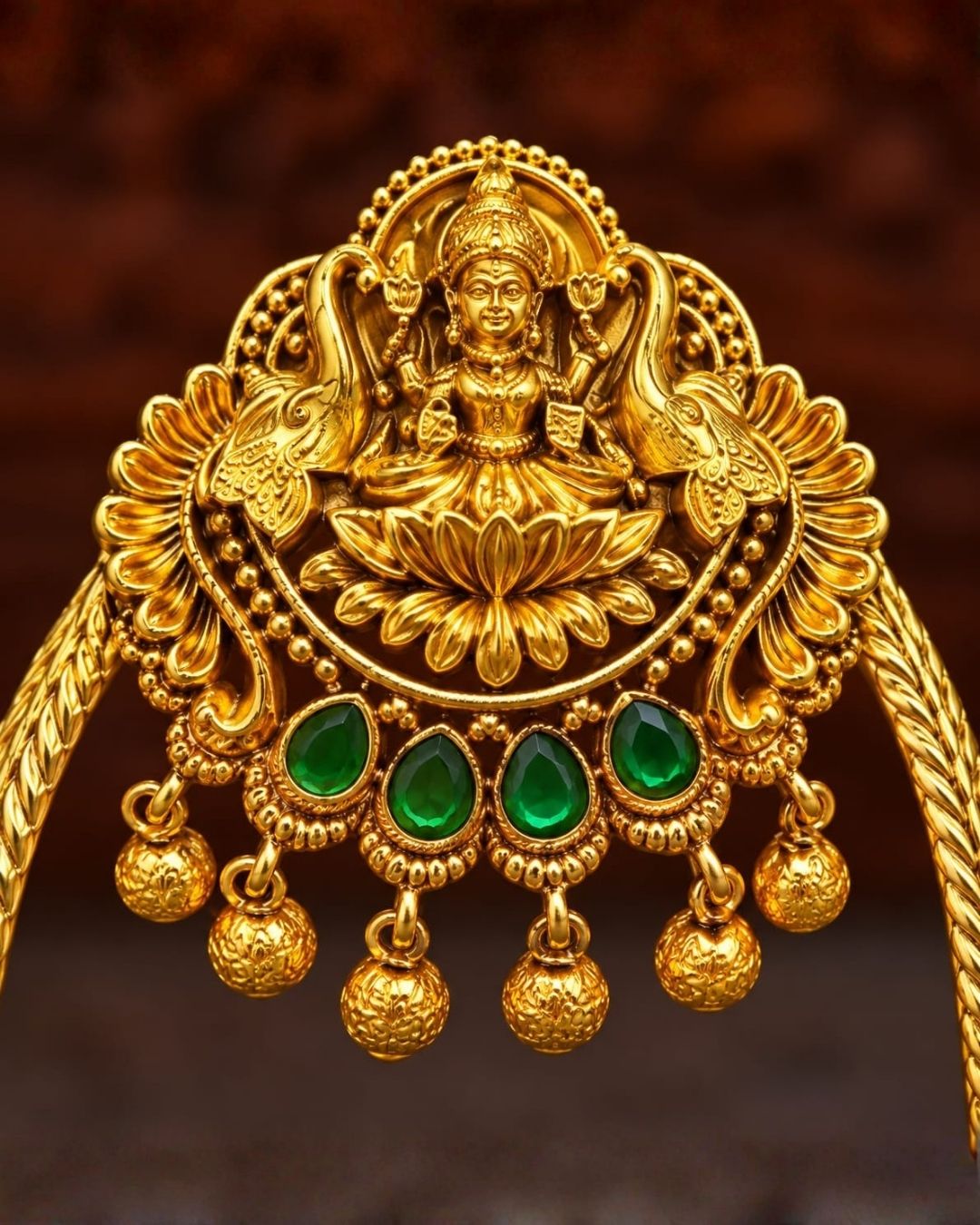 Gold Plated Kids Vanki with Goddess Lakshmi and Peacock