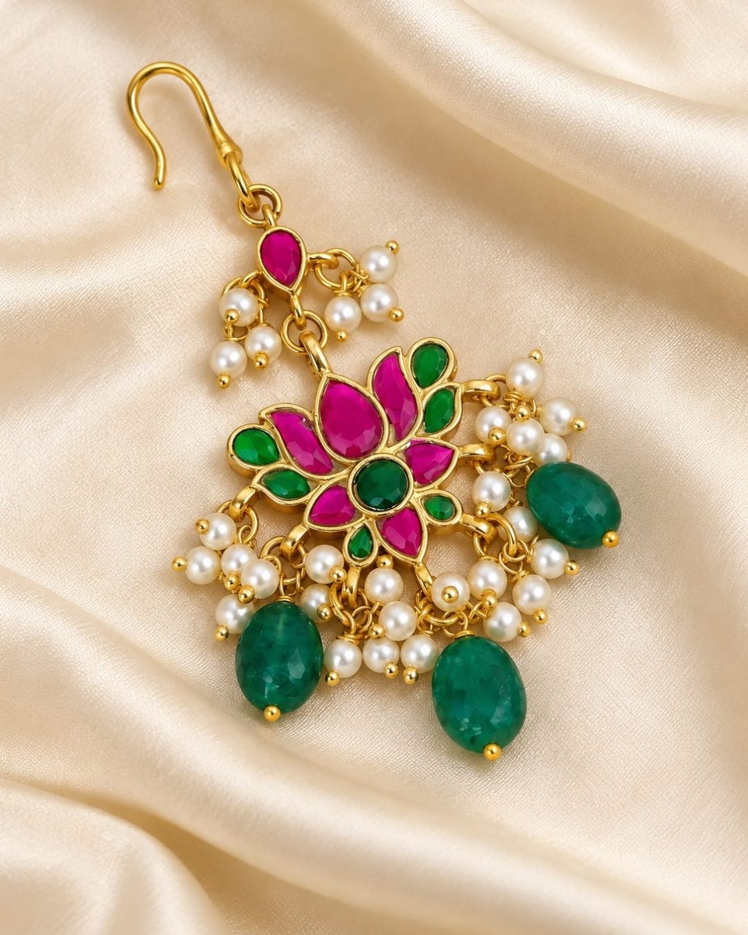 Jadau Kundan Gold Plated Beads Lotus Mangtikka r10450