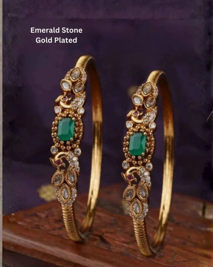 Kundan Emerald Stone Gold Plated Matt Bangles For Kids
