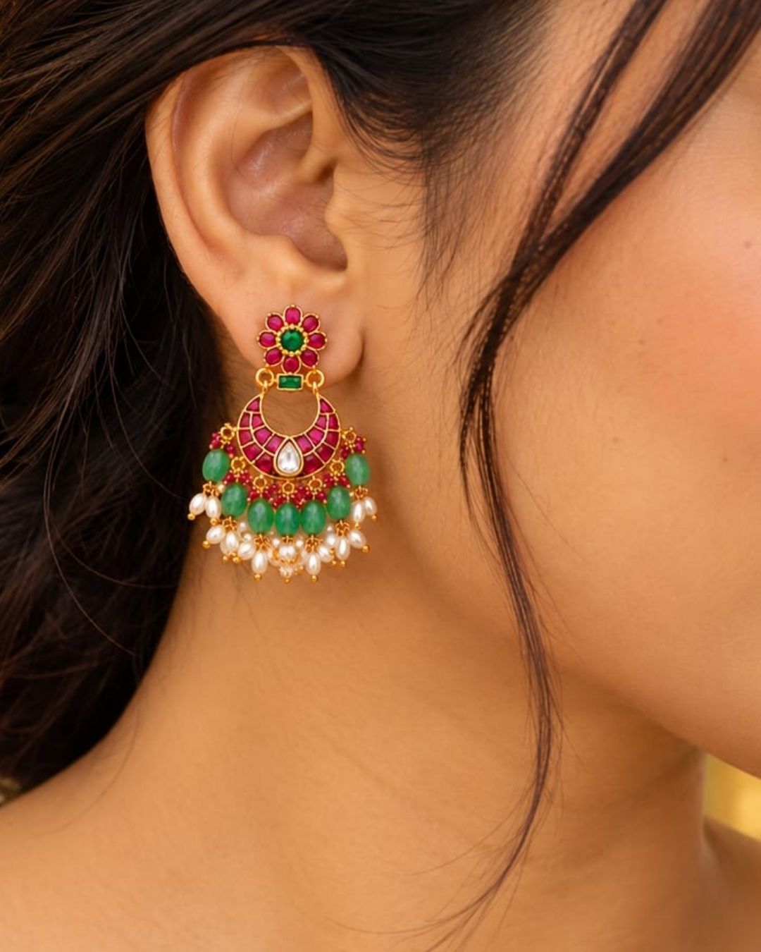 kundan &amp; Beads Gold Plated Earrings s220081