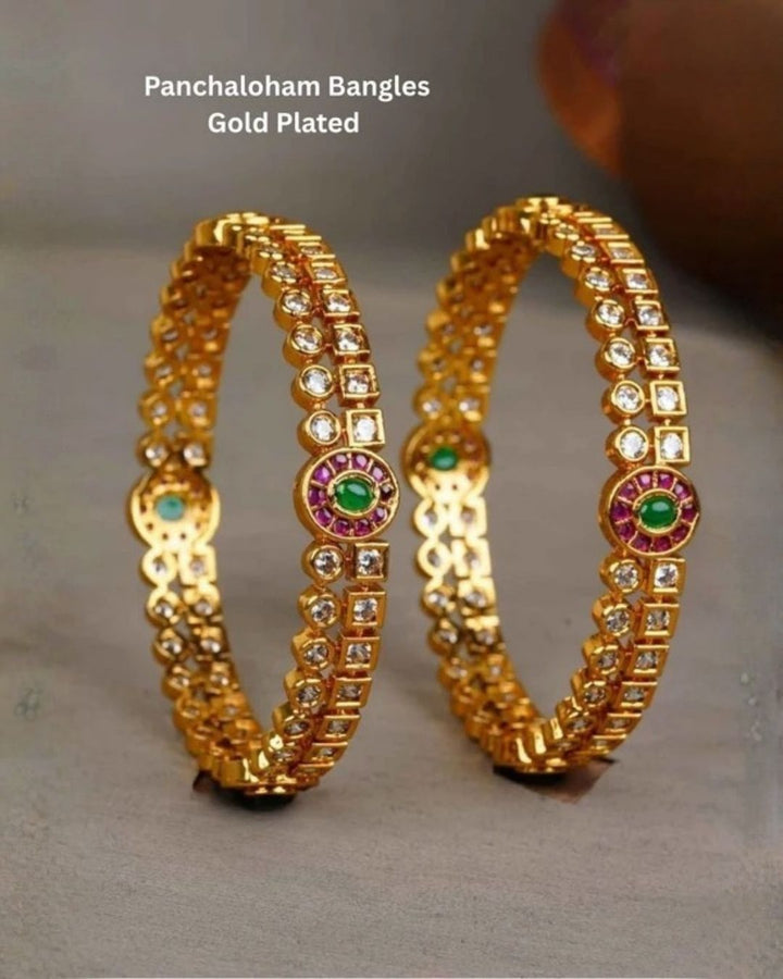 Gold Plated Two Row Panchaloham Bangles For Kids