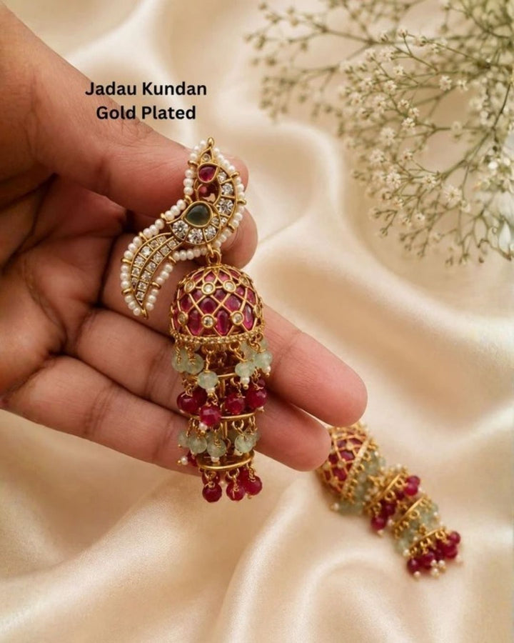 Jadau Kundan Gold plated Peacock Jhumkas