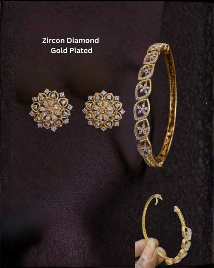 Gold Plated Openable Bracelet And Studs Combo