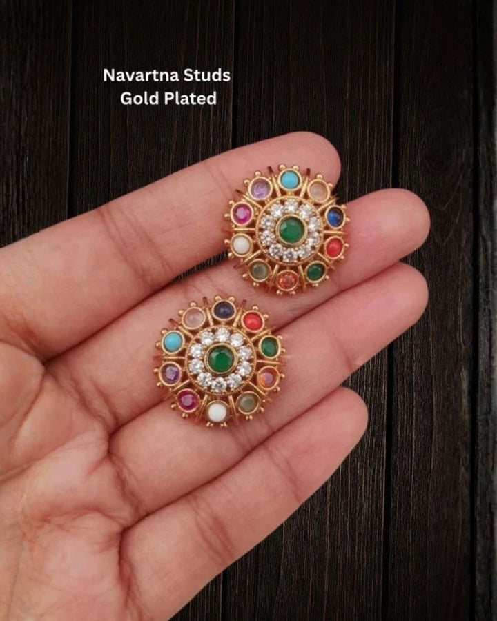 Gold Plated Navaratna Studs