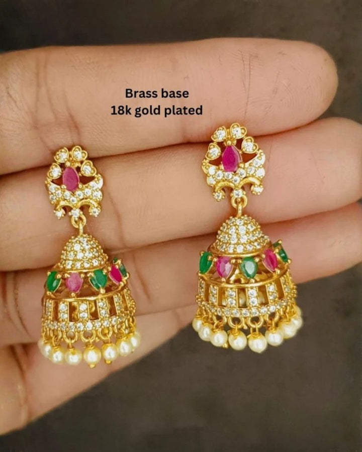 Kundan Pearl Dropes Jhumkas